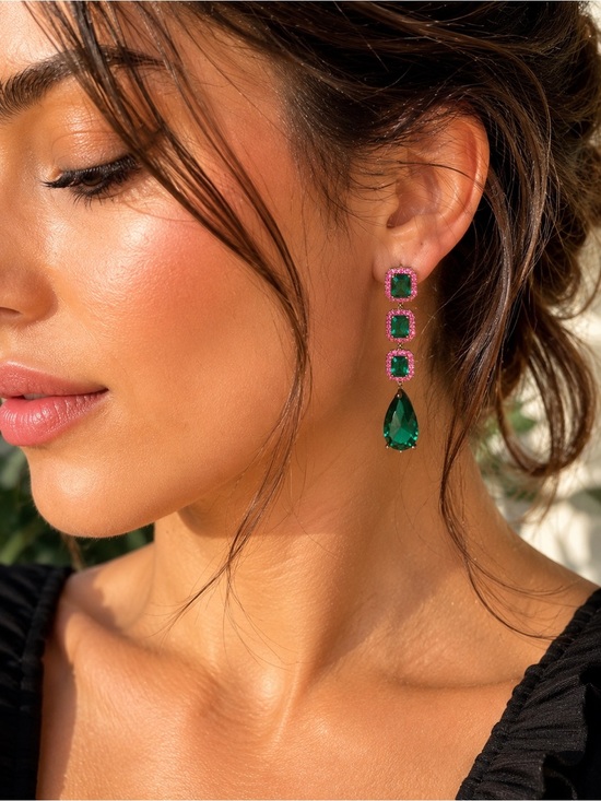 Anthropologie Jewelry - Emerald Green Drop Earrings | Statement Dangle Earrings